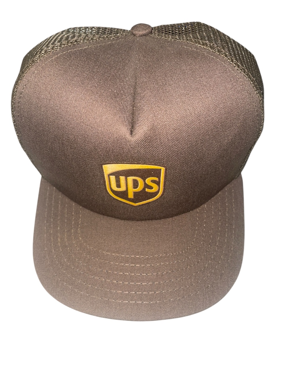 Vintage UPS Trucker Hat Brown Mesh Snapback USA Made Riverside XL